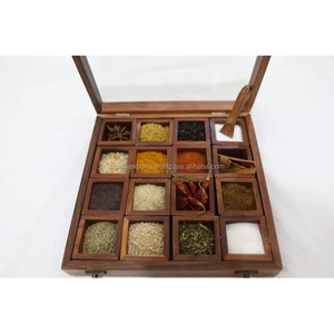 Caja de especias de madera rústica con 16 compartimentos pulida con cucharas decoración de almacenamiento de cocina única regalo para todas las ocasiones - Product Image 3