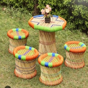 Handmade Eco-Friendly Bamboo Wood Top Frame Farmhouse Modern Outdoor Restaurant <b>Table</b> Set 4 <b>Stools</b> Durable Commercial Furniture - Product Image 4