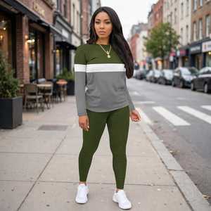 Ensemble de survêtement 2 pièces pour femme, sweat-shirt à manches longues et leggings color block - Product Image 2