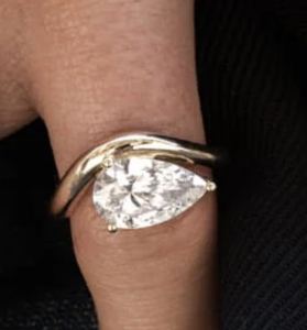 0.50 Carat Pear cut lan grown <b>diamond</b> <b>ring</b> customised curved band <b>ring</b> IGI certified 14K Gold stackable engagement <b>ring</b> - Product Image 2