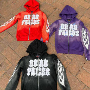 เสื้อฮู้ดซิปแบบยูนิเซ็กซ์ ไซส์พลัส ผ้าหนา ตกแต่งด้วยการปักลายแบบแอพพลิเค่ ลวดลายทำเก่า ซักย้อมสีแบบแอซิดวอช สไตล์สตรีทแวร์ ขายส่ง - Product Image 2