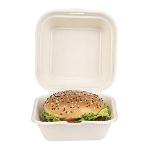 Boîte d'emballage alimentaire durable en bagasse 6x6 pouces, conteneur en fibre naturelle pour hamburgers et collations, boîtes de plats à emporter - Product Image 1