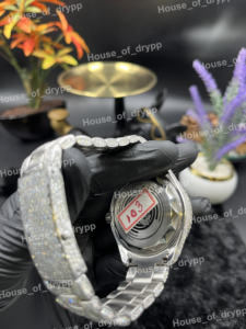 Reloj de Acero Inoxidable con Incrustaciones de Diamantes, Esfera Azul, Bisel con Diamantes Moissanite, Estilo Hip Hop, Reloj de Lujo para Hombre - Product Image 4