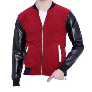Chaqueta Varsity Roja para Hombre con Mangas de Cuero PU Negro, Cierre de Cremallera Frontal, Chaqueta Bomber Informal para Otoño - Product Image 1