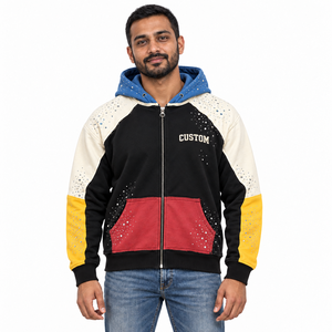 Distressed Graphic Printed Embroidered <b>Rhinestone</b> Zip-Up Hoodie <b>Jacket</b> for Men 100% Cotton Oversized Breathable Winter Custom - Product Image 6