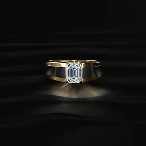Nouvelle collection de bagues en diamant taille émeraude, or jaune, diamant solide, pour homme, clarté VVS-VS, certifié IGI - Product Image 1