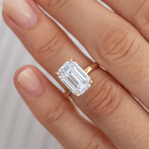 EtherStar Jewels 3ct Emerald Cut Lab Grown Diamond IGI Certified Classic Solitaire <b>Ring</b> 18K Yellow Gold Minimalist <b>Plain</b> Band - Product Image 4