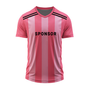 Camiseta de Fútbol a Rayas Rosas para Hombre, Cuello en V, Manga Corta, Poliéster que Absorbe la Humedad, Ropa Deportiva, Corte Regular, Todas las Temporadas - Product Image 3
