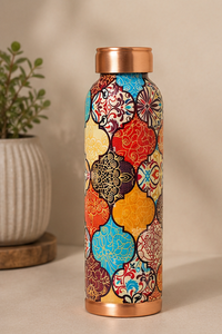 Botella de agua de cobre puro pintada con azulejos marroquíes para beneficios ayurvédicos para la salud, hecha a mano, a prueba de fugas, botella deportiva tradicional. - Product Image 1