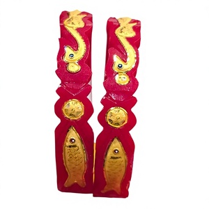 22K Solid Gold Inlay Red Pola <b>Bangle</b> Traditional Bengali Bridal Jewellery Handmade Luxury Gold Pattern <b>Bangle</b> <b>Set</b> For Women - Product Image 1