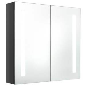 Meuble de salle de bain gris brillant en MDF avec miroir LED, finition mélamine durable et touche élégante en verre - Product Image 2
