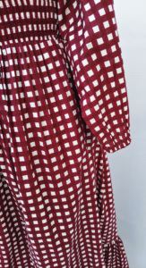 Maroon Cotton Check Maxi <b>Dress</b> Women Smocking Neck Long Sleeve <b>Loose</b> Comfortable Summer Casual Woven <b>Dress</b> - Product Image 4