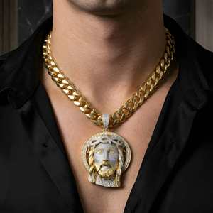 Pendentif RCK Global Iced Jesus Face en argent sterling 925 plaqué or avec micro-incrustation de moissanite VVS1 taille brillant, bijoux religieux - Product Image 2