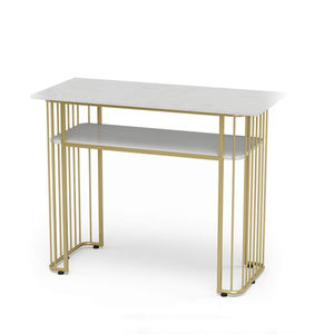 Mesa Consola Moderna con Tapa de Mármol Blanco y Marco de Metal Dorado, Mesa de Entrada Estrecha de 2 Niveles para Sofá o Pasillo, Mueble de Salón de Lujo - Product Image 1