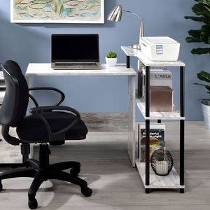 Scrivania Rettangolare Anticata Bianca e Nera con Ripiano Laterale, Elegante Design per Computer - Product Image 2