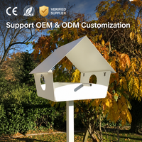 Mangeoire à oiseaux JH-Mech, grande maison pour oiseaux de jardin avec abreuvoir, support pour bol et câble en acier de 3 m, mangeoire multifonctionnelle pour oiseaux d'extérieur