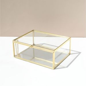 Premium Transparent <b>Glass</b> Jewelry Organizer <b>Box</b> Gold Edge Metal Frame Velvet Jewelry Storage <b>Box</b> for Rings Earrings Necklaces - Product Image 3