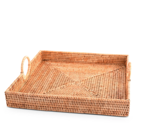 Contemporary Cane Handwoven Serving Storage Tray For Coffee Snack Breakfast Rattan Vanity Organizer Or Tray <b>Basket</b> For Tableware - Product Image 5