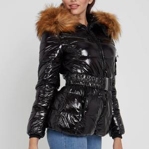 2026 Winter Reversible Goose Down <b>Jacket</b> Ultralight Duck Women Fur Hood <b>Quilted</b> Waist Belt Shinny Puffer College Coat - Product Image 3