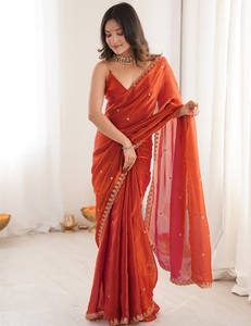 Sari en papier de soie pour femmes KV, orné de cuivre, design de créateur - Product Image 4