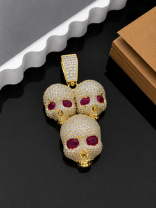 Three Skull Diamond Pendant Gold Skull Pendant Iced Out Skull Pendant <b>Ruby</b> Oval Skull <b>Necklace</b> Hip Hop Pendant Lab Grown Diamond - Product Image 3