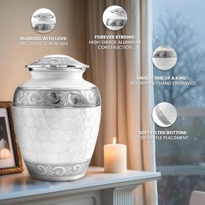 Majestic Adult Aluminum Cremation Funeral Urn Memorial <b>Ash</b> <b>Keepsake</b> Holder Featuring Secure Threaded Lid And Elegant Texture - Product Image 6