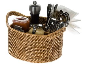 Multi Compartment Handmade Rattan Flatware Storage <b>Basket</b> For Kitchen Counter Dining <b>Table</b> And Buffet Display - Product Image 1