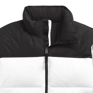 Veste matelassée pour homme, blanche et noire, à blocs de couleur, col montant, fermeture éclair, coupe-vent, rembourrage en polyester, manteau décontracté d'hiver - Product Image 5