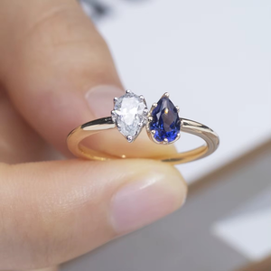 Anillo Toi Et Moi para Mujer, Plata de Ley 925, Oro Amarillo de 14k, Zafiro VVS, Moissanita en Forma de Pera, Anillo de Compromiso, Regalo para Mujer - Product Image 2
