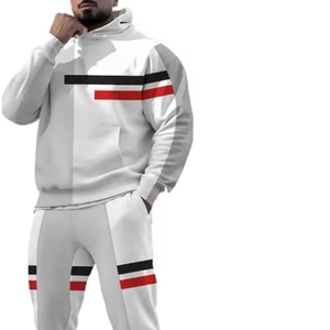 Men's <b>White</b> Hooded Tracksuit Set Full Sleeve Striped Casual <b>Joggers</b> With Side Pockets Breathable Autumn Wear - Product Image 4