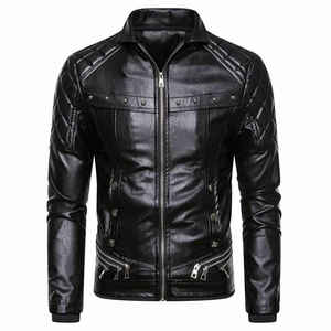 Men's PU <b>Leather</b> Moto Jacket <b>With</b> <b>Fur</b> Collar Zipper Closure Winter Warm Biker <b>Coat</b> Slim Fit Solid Color - Product Image 3