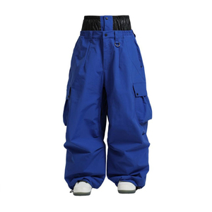 Pantalon de ski cargo imperméable bleu pour homme, coupe ample, jambe large, avec poches, fermeture à boutons - Product Image 2