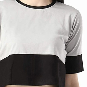 Index Apparel Women's Crop <b>Top</b> Short Sleeve O-Neck Color Blocked Casual T-Shirt Spring Summer Wear - Product Image 5