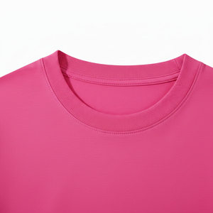 เสื้อยืดโอเวอร์ไซส์พิมพ์โลโก้ตามสั่ง สีชมพูสด ทรงหลวม ไหล่ตก ผ้าคอตตอนผสมโพลีเอสเตอร์เนื้อหนา เสื้อยืดเรียบง่าย สไตล์สตรีทแวร์ - Product Image 6