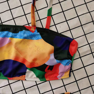 Geometric Print Bikini <b>Set</b> <b>Square</b> Neck High Waist Spandex Polyester Two Piece Swimwear - Product Image 4