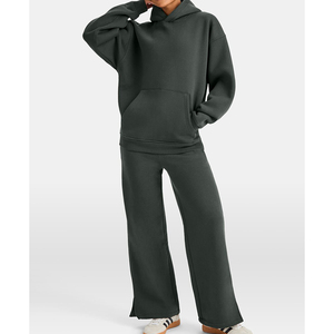 Oversized Solid Color Two Pieces Custom Fashion <b>Hoodies</b> and Sport Pant Activewear <b>Workout</b> Gym Fitness Clothing Women Tracksuit - Product Image 3