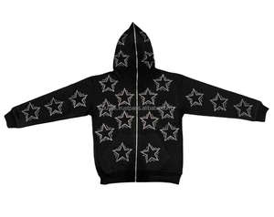 Meilleure vente en gros de sweats à capuche en coton unisexe, streetwear personnalisé, strass, fermeture éclair, 2022 - Product Image 1