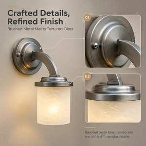 Juego de dos lámparas de pared modernas E27 con metal cepillado y pantalla de vidrio texturizado para instalación vertical o invertida en interiores. - Product Image 3