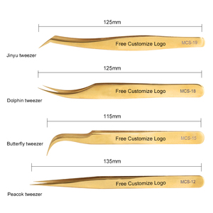 Ensemble de pinces professionnelles pour extensions de cils en acier inoxydable doré, pinces à volume courbées, pinces d'isolation, marque privée OEM - Product Image 4