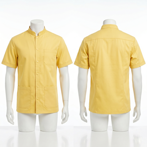 Chemise de barbier pour homme 180 GSM en polycoton premium jaune à manches courtes avec broderie personnalisée, impression sérigraphique et logo par transfert thermique - Product Image 1