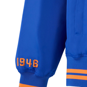 Men's Blue Varsity Jacket With Orange Trim Patch Design Turn-down Collar Regular Fit Casual Autumn Wear - Product Image 5