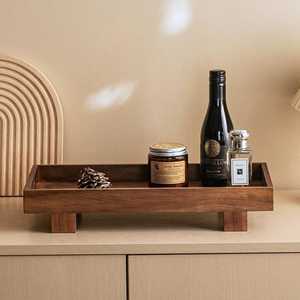 Plateau décoratif rectangulaire en bois de noyer, organisateur, présentoir, motif végétal, à détection tactile, Diwali, Wabi-Sabi, salle de bain, cuisine - Product Image 2