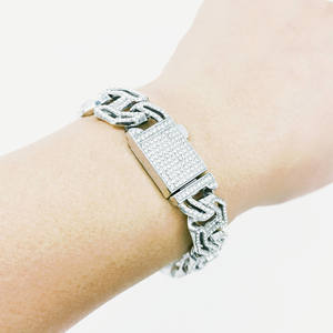 Geometric Link <b>Chain</b> Necklace S925 Silver Rhodium 10K Gold Lab Grown Crystal Pave Setting Hip Hop Wedding Unisex Luxury Design - Product Image 2