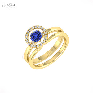New Arrival 5mm Prong <b>Set</b> Tanzanite Stackable <b>Ring</b> In 14k Solid <b>Gold</b> Diamond Floral Wedding Band Top Wholesale Suppliers - Product Image 6