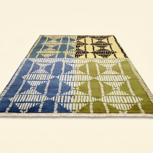 Alfombra de Lana Anudada a Mano Multicolor con Diseño Cuadrante Rítmico, Moderna, Geométrica, con Bloques de Color, Antideslizante, para Sala de Estar, Dormitorio, Hotel - Product Image 2