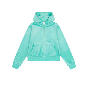 Chándal con Capucha Verde Menta para Mujer, Manga Larga, Color Sólido, Sudadera Informal con Cierre Frontal y Bolsillos Laterales, Ropa de Primavera - Product Image 2