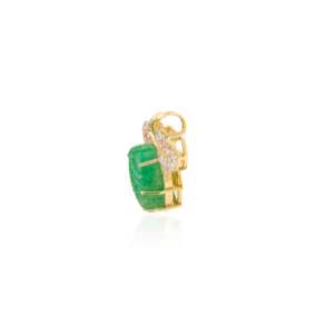 18K <b>Solid</b> Yellow <b>Gold</b> 8.88 Carat Carved Leaf Emerald Fine Brooch Pin - Product Image 6