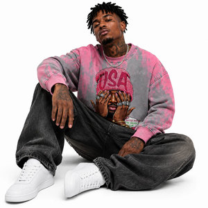 Pink Gray Tie Dye Sweatshirt With USA Graphic Print Men Relaxed Fit Sublimation Printed Apparel Adults Sweatshirts - Product Image 5