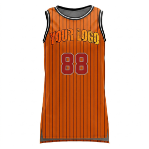 Camiseta de baloncesto personalizada para mujer con rayas naranjas, transpirable, de secado rápido, para entrenamiento, torneo, sin mangas, ropa deportiva. - Product Image 1