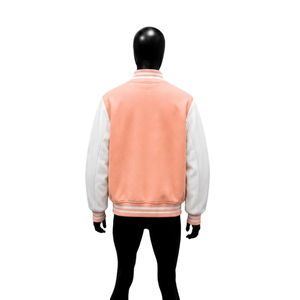 WHOLESALE PEACH AND <b>WHITE</b> VARSITY <b>JACKET</b> FOR <b>MEN</b> DAILY WEAR PREMIUM STREETWEAR CASUAL WINTER OUTERWEAR <b>MENS</b> FASHION Regular Fit - Product Image 2